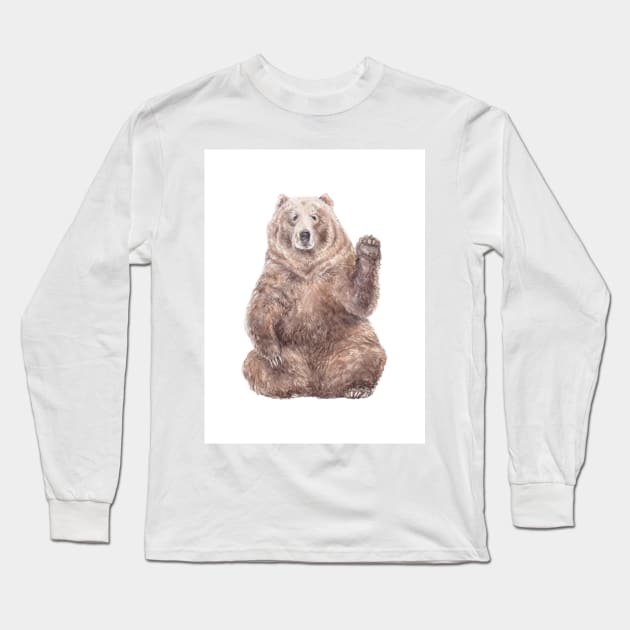 Brown Bear Saying HI Long Sleeve T-Shirt by wanderinglaur